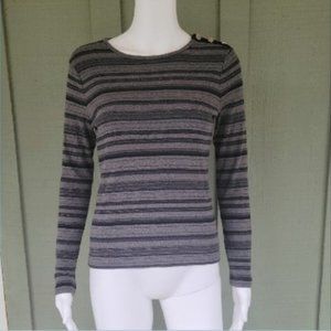 RALPH LAUREN Gray Black Striped Top Cotton Jersey Small S